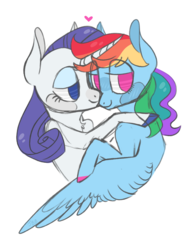 Size: 1064x1383 | Tagged: safe, artist:jellybeanbullet, rainbow dash, rarity, g4, bedroom eyes, female, lesbian, looking at you, ship:raridash, shipping, simple background, smug, white background