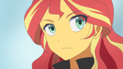 Size: 1280x720 | Tagged: safe, artist:kona1025, sunset shimmer, equestria girls, g4, ami koshimizu, female, kill la kill, parody, pixiv, solo, voice actor joke