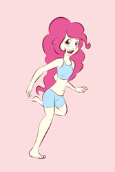 Size: 600x900 | Tagged: safe, artist:samofbob, pinkie pie, human, g4, barefoot, belly button, clothes, feet, female, humanized, midriff, solo, tank top