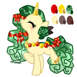 Size: 2000x2000 | Tagged: safe, artist:vpshka, oc, oc only, original species, pond pony, pony, unicorn, blushing, christmas tree, eyes closed, high res, ornament, solo