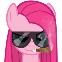 Size: 5000x5000 | Tagged: safe, artist:bobbybrony, pinkie pie, earth pony, pony, g4, absurd resolution, cigar, cigarette, female, glasses, looking at you, mare, pinkamena diane pie, simple background, smoking, solo, sunglasses, transparent background