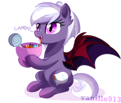 Size: 1600x1371 | Tagged: dead source, safe, artist:spookyle, oc, oc only, bat pony, pony, g4, candy, cute, lollipop, solo