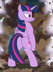 Size: 3440x4587 | Tagged: safe, artist:toxic-mario, twilight sparkle, pony, unicorn, g4, angry, bipedal, buff, butt, dragon ball, dragon ball z, female, high res, horn, muscles, plot, solo, weird pony anatomy