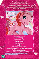 Size: 600x901 | Tagged: safe, photographer:breyer600, all my heart, earth pony, pony, g3, backcard, female, irl, mare, photo, solo, text