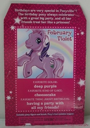 Size: 463x659 | Tagged: safe, photographer:moomargh, february violet (g3), g3, backcard, birthflower ponies, irl, photo, solo, text