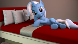 Size: 8192x4608 | Tagged: safe, artist:xppp1n, trixie, pony, unicorn, g4, 3d, absurd resolution, bed, bedroom eyes, female, mare, smiling, solo, source filmmaker, sultry pose