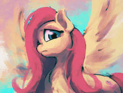 Size: 1600x1200 | Tagged: safe, artist:ruby, fluttershy, g4, female, looking at you, looking down, solo, spread wings