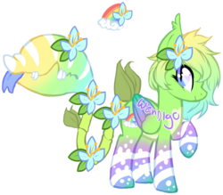Size: 1273x1114 | Tagged: safe, artist:skulifuck, oc, oc only, monster pony, original species, pegasus, piranha plant pony, plant pony, pony, augmented tail, fangs, female, flower, flower in hair, plant, rainbow, raised hoof, simple background, slit pupils, smiling, solo, tongue out, traditional art, transparent background, wings