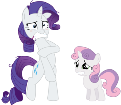 Size: 1600x1387 | Tagged: safe, artist:sketchmcreations, edit, rarity, sweetie belle, pony, unicorn, g4, make new friends but keep discord, belle sisters, bipedal, blushing, covering, duo, duo female, embarrassed, female, filly, foal, mare, naked rarity, siblings, simple background, sisters, transparent background, vector