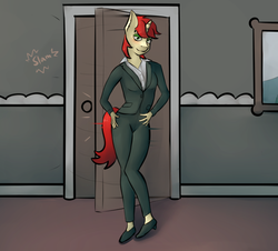 Size: 1870x1687 | Tagged: safe, artist:marsminer, oc, oc only, oc:velvet pastry, anthro, boss, female, looking at you, solo, unprofessional