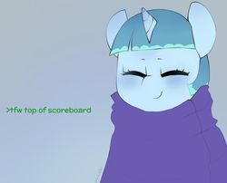 Size: 1280x1033 | Tagged: safe, artist:oouichi, oc, oc only, blanket, blanket burrito, eyes closed, greentext, simple background, smiling, solo, text, tfw, wrapped up