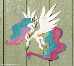 Size: 1600x1440 | Tagged: safe, artist:hexfloog, princess celestia, g4, cut paper, eyes closed, female, papercraft, solo, traditional art