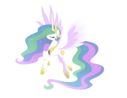 Size: 1600x1237 | Tagged: safe, artist:hexfloog, princess celestia, pony, g4, eyes closed, female, flying, lineless, mare, simple background, solo, transparent background