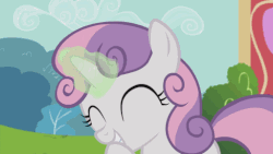 Size: 512x288 | Tagged: safe, screencap, sweetie belle, pony, unicorn, g4, twilight time, animated, cute, diasweetes, eyes closed, female, filly, giggling, laughing, magic, solo