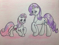 Size: 3264x2448 | Tagged: safe, artist:artbyponypony, rarity, sweetie belle, g4, cutie mark, high res, sisters, the cmc's cutie marks, traditional art