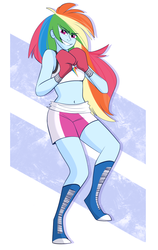 Size: 1000x1581 | Tagged: safe, artist:ecoelus, rainbow dash, human, g4, belly button, boxing, boxing gloves, female, humanized, solo