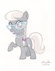 Size: 1024x1328 | Tagged: safe, artist:soulsliver249, silver spoon, g4, female, glasses, necklace, solo, traditional art