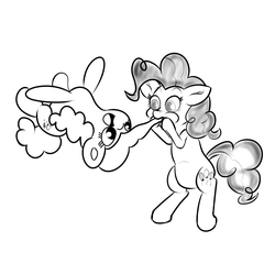 Size: 1280x1224 | Tagged: safe, artist:yakoshi, pinkie pie, balloon pony, earth pony, pony, g4, balloon, bipedal, blowing up balloons, female, mare, monochrome