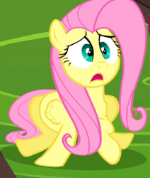 Size: 383x452 | Tagged: safe, screencap, fluttershy, pegasus, pony, g4, mmmystery on the friendship express, season 2, animated, anxiety, cowering, female, mare, scared, solo