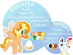 Size: 1019x758 | Tagged: safe, artist:spacechickennerd, oc, oc only, oc:chickpea, oc:porridge, chicken, pet, pet oc, reference sheet