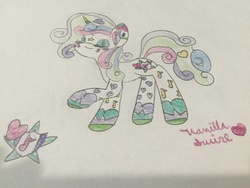 Size: 1024x768 | Tagged: safe, artist:vanillaswirl6, sweetie belle, pony, g4, eyes closed, female, rainbow power, rainbow power-ified, solo, traditional art
