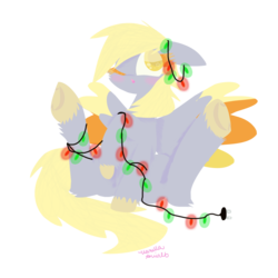 Size: 1008x1008 | Tagged: safe, artist:vanillaswirl6, derpy hooves, pegasus, pony, g4, blushing, christmas lights, female, mare, simple background, solo, transparent background, unshorn fetlocks