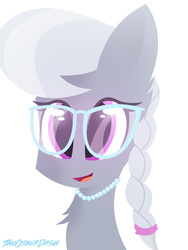 Size: 2448x3264 | Tagged: safe, artist:theotherdash, silver spoon, g4, female, glasses, high res, necklace, open mouth, portrait, simple background, solo, white background