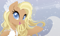 Size: 709x425 | Tagged: artist needed, source needed, safe, earth pony, pony, 2016, beautiful, blonde, cameo, cape, clothes, crown, dress, jordan, miss usa, olivia, solo