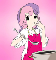 Size: 640x680 | Tagged: safe, artist:alisouza77, sweetie belle, human, g4, apron, clothes, cooking, cute, diasweetes, female, humanized, solo, sweat, sweatdrop, this will end in tears