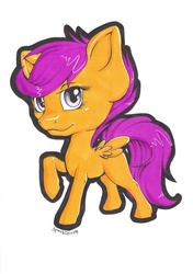 Size: 1642x2336 | Tagged: safe, artist:bertthefrenchunicorn, scootaloo, g4, chibi, female, simple background, solo, white background