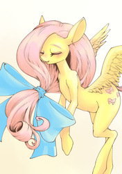 Size: 2039x2894 | Tagged: safe, artist:unousaya, fluttershy, g4, eyes closed, female, hair bow, high res, ribbon, solo