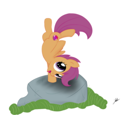 Size: 2396x2235 | Tagged: safe, artist:noxdrachen, scootaloo, g4, backbend, balancing, cute, cutealoo, cutie mark, female, handstand, high res, open mouth, simple background, solo, the cmc's cutie marks, transparent background