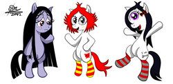 Size: 900x439 | Tagged: safe, artist:otlstory, clothes, cute, iris (ruby gloom), misery (ruby gloom), ponified, ruby gloom, socks, striped socks