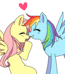 Size: 700x800 | Tagged: safe, artist:kona1025, fluttershy, rainbow dash, g4, boop, cute, eyes closed, female, heart, lesbian, noseboop, pixiv, ship:flutterdash, shipping, simple background, white background