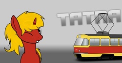Size: 1280x664 | Tagged: safe, artist:subway777, oc, oc only, oc:tatra, pony, ponified, solo, tatra t3, tram