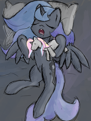 Size: 1280x1704 | Tagged: safe, artist:owlnon, princess luna, g4, female, pillow, plushie, sleeping