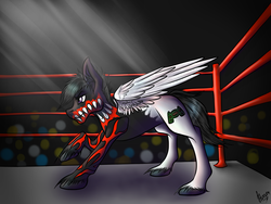 Size: 1600x1200 | Tagged: safe, artist:stirren, pegasus, pony, angry, bodypaint, digital art, ear fluff, fight, fighting stance, finn balor, fury, ring, unshorn fetlocks, wrestling, wrestling ring