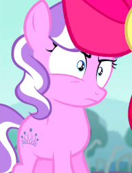 Size: 367x478 | Tagged: safe, screencap, apple bloom, diamond tiara, earth pony, pony, crusaders of the lost mark, g4, animated, female, scrunchy face