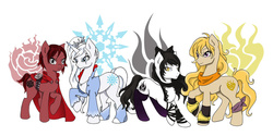 Size: 1024x512 | Tagged: safe, artist:remfey, blake belladonna, ponified, ruby rose, rwby, semblance, weiss schnee, yang xiao long