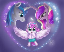 Size: 1280x1031 | Tagged: safe, artist:vanezaescobedo, princess cadance, princess flurry heart, shining armor, alicorn, pony, unicorn, g4, season 6, family, female, male, offspring, ship:shiningcadance, shipping, smiling, straight, trio