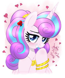 Size: 1000x1205 | Tagged: safe, artist:joakaha, princess flurry heart, pony, g4, season 6, female, grin, heart, looking at you, older, older flurry heart, solo