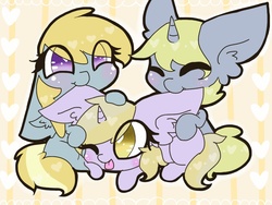 Size: 1024x768 | Tagged: safe, artist:twinkiepie19, chirpy hooves, dinky hooves, dipsy hooves, g4, blushing, chirpabetes, cute, dinkabetes, ear bite, nom