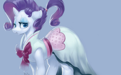 Size: 2880x1800 | Tagged: safe, artist:bluedrg19, rarity, pony, unicorn, g4, rarity investigates, alternate hairstyle, blue background, clothes, dress, female, floppy ears, lidded eyes, looking at you, mare, simple background, solo