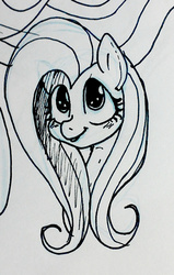 Size: 1064x1678 | Tagged: safe, artist:bangaraa, fluttershy, g4, bust, female, looking at you, looking up, monochrome, portrait, solo, traditional art