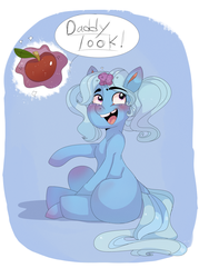 Size: 2000x2800 | Tagged: safe, artist:mili-kat, trixie, pony, unicorn, g4, apple, female, filly, food, glowing horn, high res, horn, magic, mare, solo, telekinesis