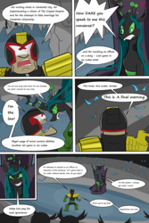 Size: 2048x3072 | Tagged: safe, artist:briarspark, queen chrysalis, changeling, g4, comic, crossover, high res, judge dredd
