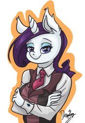 Size: 787x1129 | Tagged: safe, artist:designspry, rarity, anthro, g4, clothes, crossed arms, female, shirt, solo, vest