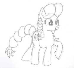 Size: 861x785 | Tagged: safe, artist:barryfrommars, granny smith, earth pony, pony, g4, female, grayscale, mare, monochrome, raised hoof, sketch, smiling, solo, traditional art, young granny smith