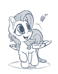 Size: 1100x1399 | Tagged: safe, artist:bobdude0, fluttershy, butterfly, g4, female, monochrome, raised hoof, simple background, solo, spread wings, white background