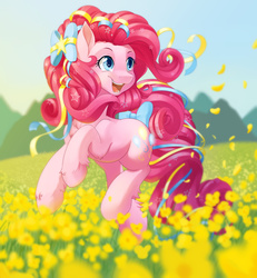 Size: 2000x2164 | Tagged: safe, artist:dstears, pinkie pie, g4, cute, female, flower, happy, high res, rainbow power, smiling, solo, starry eyes, unshorn fetlocks, wingding eyes